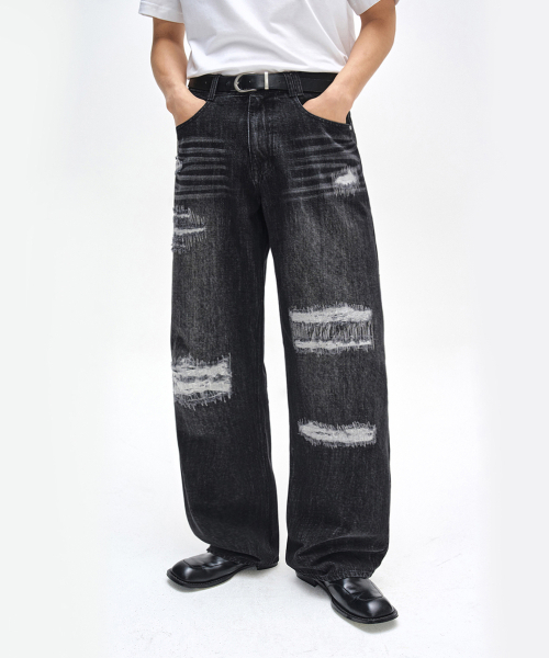 DECET(デケト)の「Patched Damage Wide Jeans DCPT047BlackB(デニムパンツ・レディース・その他・26/28/30/32/34)」の3枚目の写真