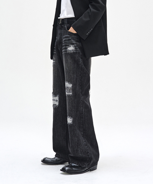 DECET(デケト)の「Patched Damage Wide Jeans DCPT047BlackB(デニムパンツ・レディース・その他・26/28/30/32/34)」の2枚目の写真
