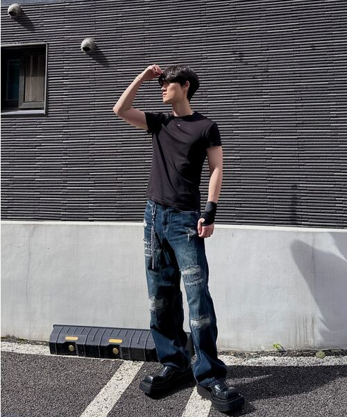 DECET(デケト)の「Patched Damage Wide Jeans DCPT047BlackB(デニムパンツ・レディース・その他・26/28/30/32/34)」の5枚目の写真