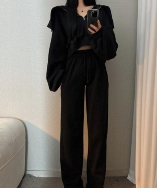 セール】スウェットショートジャケットワイドパンツセットアップ