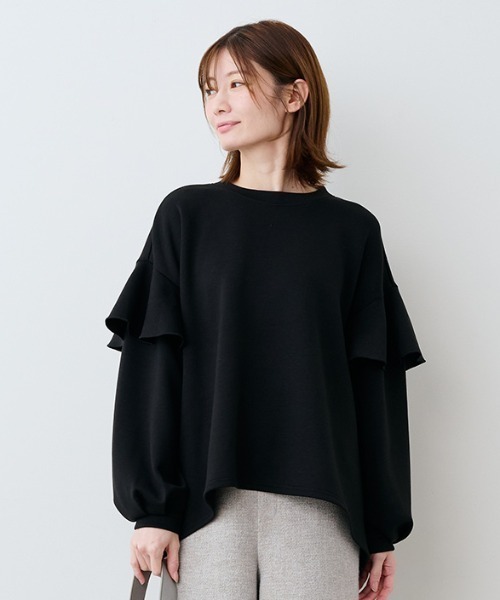 IEDIT（イディット）の「ＩＥＤＩＴ　ひらっと華やかなダンボールスウェット（スウェット・レディース・ブラック/ベージュ・L/M/LL/3L/S）」の2枚目の写真