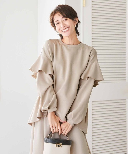 IEDIT（イディット）の「ＩＥＤＩＴ　ひらっと華やかなダンボールスウェット（スウェット・レディース・ブラック/ベージュ・L/M/LL/3L/S）」の13枚目の写真