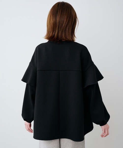 IEDIT（イディット）の「ＩＥＤＩＴ　ひらっと華やかなダンボールスウェット（スウェット・レディース・ブラック/ベージュ・L/M/LL/3L/S）」の4枚目の写真