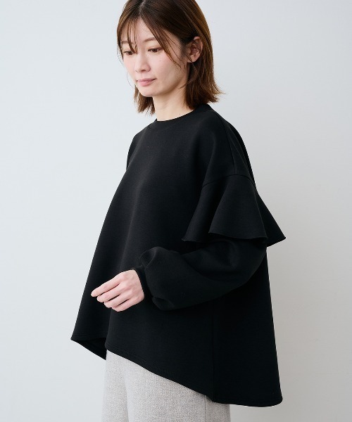 IEDIT（イディット）の「ＩＥＤＩＴ　ひらっと華やかなダンボールスウェット（スウェット・レディース・ブラック/ベージュ・L/M/LL/3L/S）」の3枚目の写真