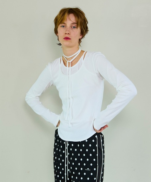MAISON SPECIAL（メゾンスペシャル）の「Layered Rib Top/レイヤードリブトップス（Tシャツ/カットソー・レディース・イエロー/ホワイト/ブラック・FREE）」の2枚目の写真