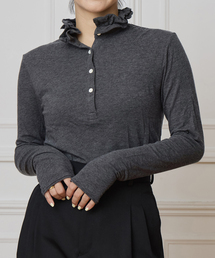 IENA LA BOUCLE | 《追加》【WEB限定】IENA LA BOUCLE フリルヘンリーネックカットソー(Tシャツ/カットソー)