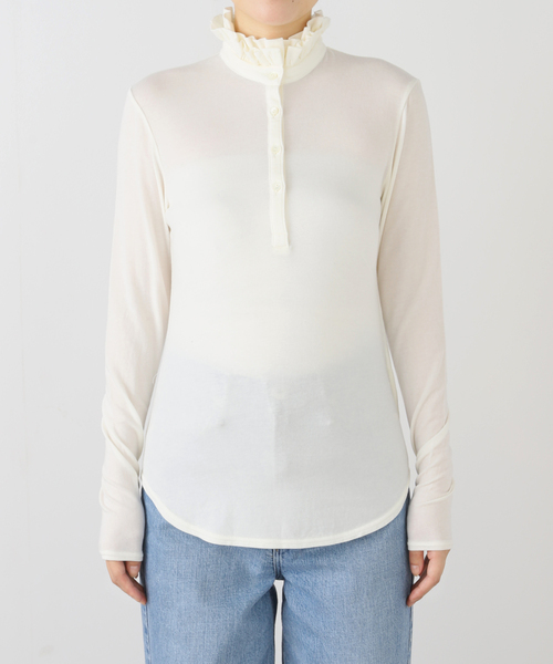 IENA LA BOUCLE(イエナラブークル)の「《追加》IENA LA BOUCLE フリルヘンリーネックカットソー(Tシャツ/カットソー・レディース・グレー/ホワイト・FREE)」の4枚目の写真