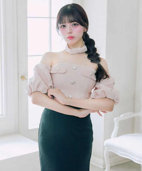 OLIVE des OLIVE(オリーブデオリーブ)の「【Belle Charme】Tweed Mermaid Dress(ドレス・レディース・ピンク/アイボリー/ブラック・FREE)」の3枚目の写真