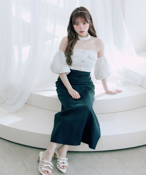 OLIVE des OLIVE(オリーブデオリーブ)の「【Belle Charme】Tweed Mermaid Dress(ドレス・レディース・ピンク/アイボリー/ブラック・FREE)」の1枚目の写真