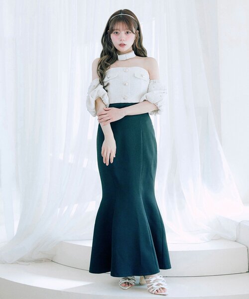 OLIVE des OLIVE(オリーブデオリーブ)の「【Belle Charme】Tweed Mermaid Dress(ドレス・レディース・ピンク/アイボリー/ブラック・FREE)」の8枚目の写真