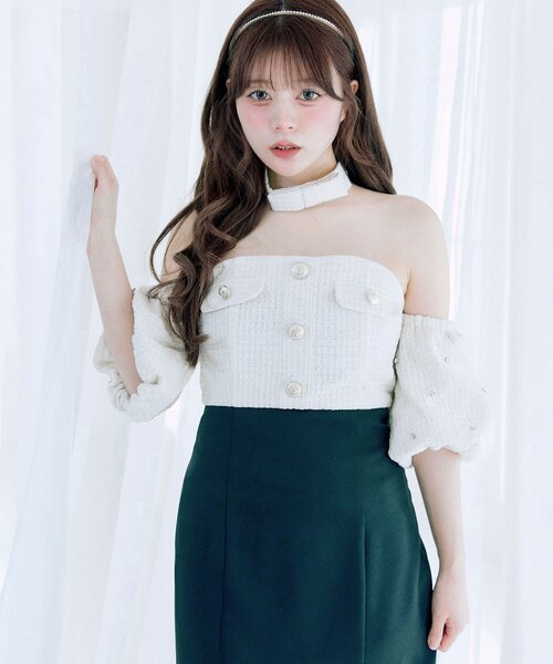 OLIVE des OLIVE(オリーブデオリーブ)の「【Belle Charme】Tweed Mermaid Dress(ドレス・レディース・ピンク/アイボリー/ブラック・FREE)」の9枚目の写真