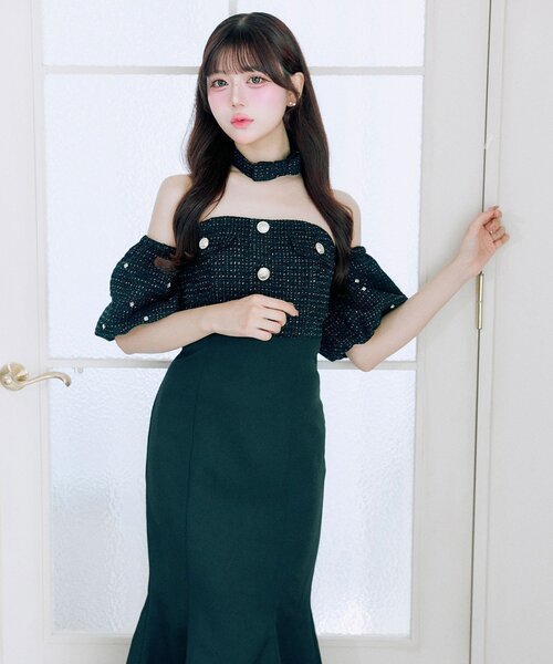 OLIVE des OLIVE(オリーブデオリーブ)の「【Belle Charme】Tweed Mermaid Dress(ドレス・レディース・ピンク/アイボリー/ブラック・FREE)」の15枚目の写真