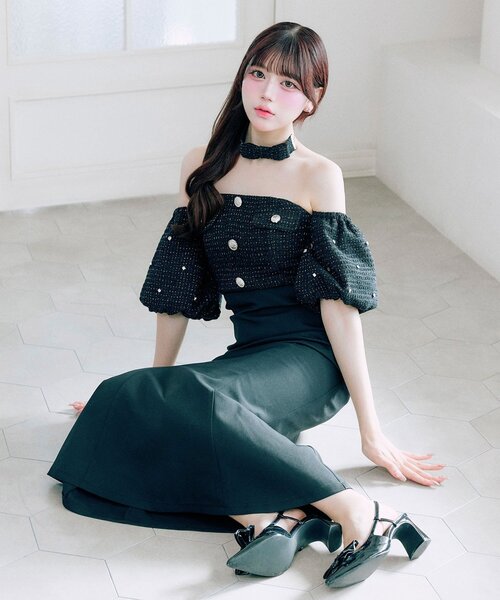 OLIVE des OLIVE(オリーブデオリーブ)の「【Belle Charme】Tweed Mermaid Dress(ドレス・レディース・ピンク/アイボリー/ブラック・FREE)」の16枚目の写真
