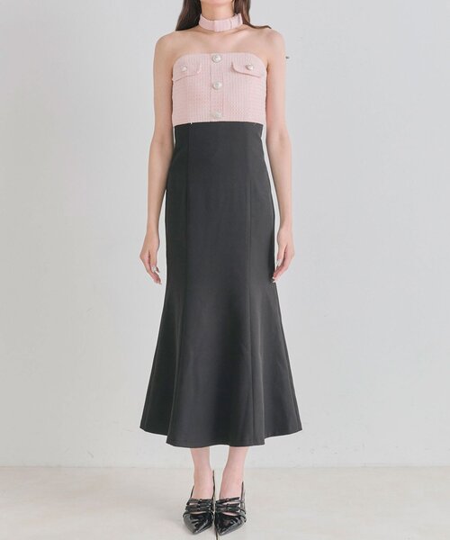 OLIVE des OLIVE(オリーブデオリーブ)の「【Belle Charme】Tweed Mermaid Dress(ドレス・レディース・ピンク/アイボリー/ブラック・FREE)」の4枚目の写真