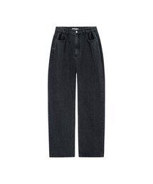 Pin Tuck Wide Denim Jeans_black