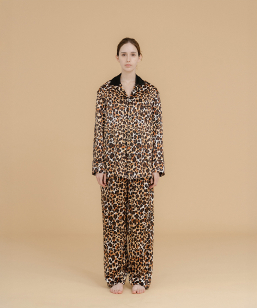 Leopard Silk Pajama Set with Pouch
