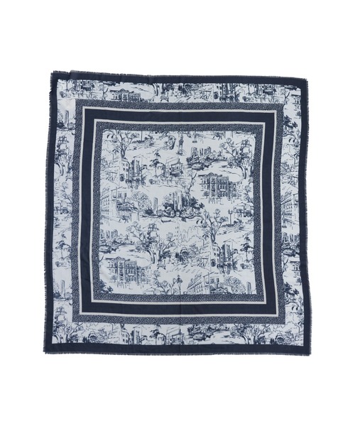 antiqua（アンティカ）の「街並み柄 大判スカーフ（ストール/ショール・レディース・ネイビー・FREE）」の4枚目の写真