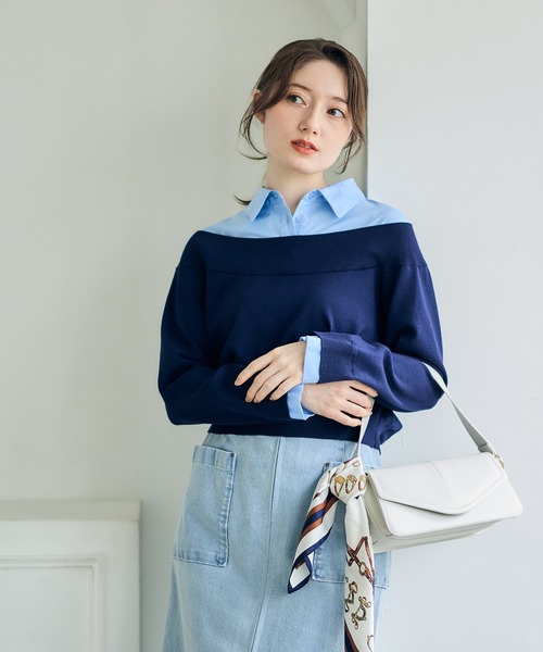 12Twelve Agenda（トゥエルブ　アジェンダ）の「シャツレイヤード風ニットプルオーバー（ニット/セーター・レディース・チャコールグレー/グレイッシュベージュ/ネイビー・M）」の21枚目の写真