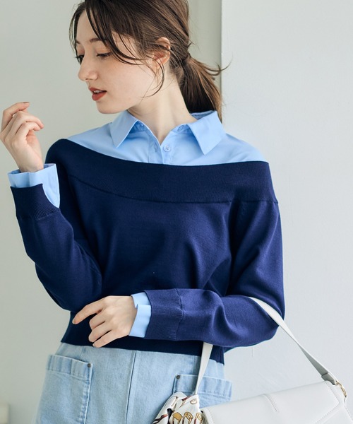 12Twelve Agenda（トゥエルブ　アジェンダ）の「シャツレイヤード風ニットプルオーバー（ニット/セーター・レディース・チャコールグレー/グレイッシュベージュ/ネイビー・M）」の20枚目の写真