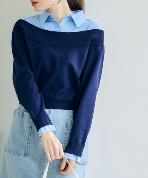 12Twelve Agenda（トゥエルブ　アジェンダ）の「シャツレイヤード風ニットプルオーバー（ニット/セーター・レディース・チャコールグレー/グレイッシュベージュ/ネイビー・M）」の19枚目の写真