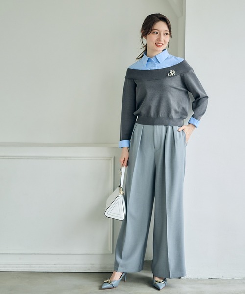 12Twelve Agenda（トゥエルブ　アジェンダ）の「シャツレイヤード風ニットプルオーバー（ニット/セーター・レディース・チャコールグレー/グレイッシュベージュ/ネイビー・M）」の12枚目の写真