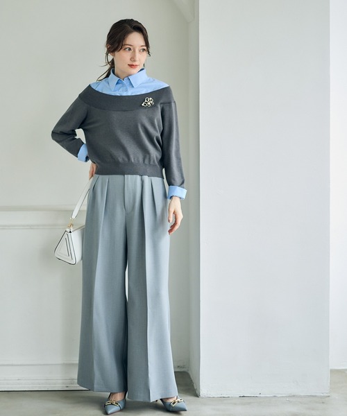 12Twelve Agenda（トゥエルブ　アジェンダ）の「シャツレイヤード風ニットプルオーバー（ニット/セーター・レディース・チャコールグレー/グレイッシュベージュ/ネイビー・M）」の10枚目の写真