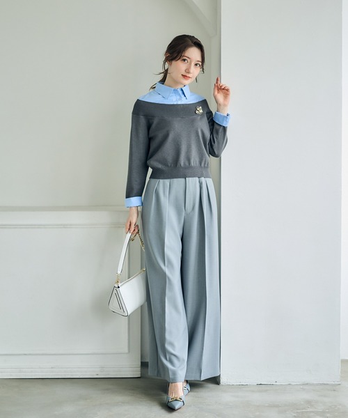 12Twelve Agenda（トゥエルブ　アジェンダ）の「シャツレイヤード風ニットプルオーバー（ニット/セーター・レディース・チャコールグレー/グレイッシュベージュ/ネイビー・M）」の11枚目の写真