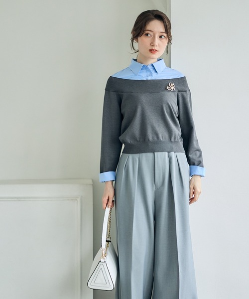 12Twelve Agenda（トゥエルブ　アジェンダ）の「シャツレイヤード風ニットプルオーバー（ニット/セーター・レディース・チャコールグレー/グレイッシュベージュ/ネイビー・M）」の9枚目の写真