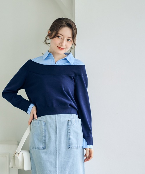 12Twelve Agenda（トゥエルブ　アジェンダ）の「シャツレイヤード風ニットプルオーバー（ニット/セーター・レディース・チャコールグレー/グレイッシュベージュ/ネイビー・M）」の22枚目の写真