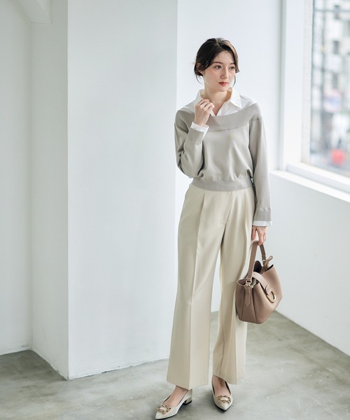 12Twelve Agenda（トゥエルブ　アジェンダ）の「シャツレイヤード風ニットプルオーバー（ニット/セーター・レディース・チャコールグレー/グレイッシュベージュ/ネイビー・M）」の18枚目の写真