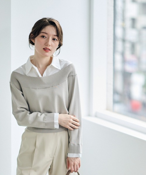 12Twelve Agenda（トゥエルブ　アジェンダ）の「シャツレイヤード風ニットプルオーバー（ニット/セーター・レディース・チャコールグレー/グレイッシュベージュ/ネイビー・M）」の13枚目の写真