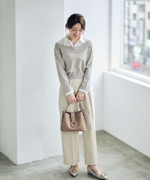 12Twelve Agenda（トゥエルブ　アジェンダ）の「シャツレイヤード風ニットプルオーバー（ニット/セーター・レディース・チャコールグレー/グレイッシュベージュ/ネイビー・M）」の15枚目の写真