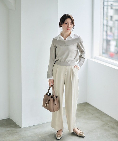 12Twelve Agenda（トゥエルブ　アジェンダ）の「シャツレイヤード風ニットプルオーバー（ニット/セーター・レディース・チャコールグレー/グレイッシュベージュ/ネイビー・M）」の16枚目の写真