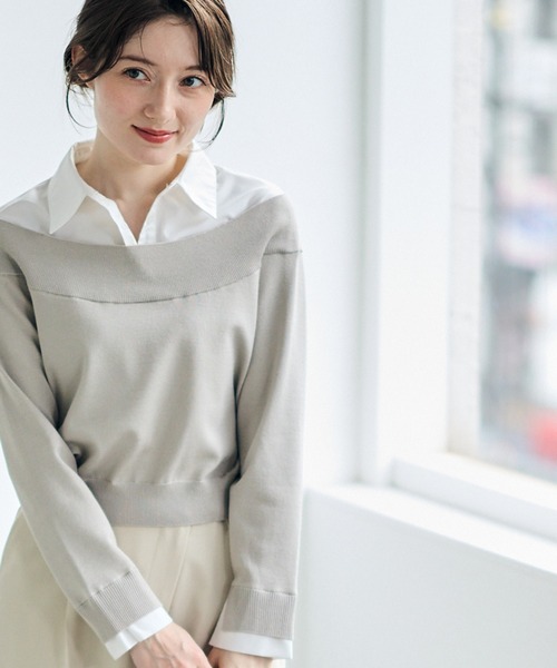 12Twelve Agenda（トゥエルブ　アジェンダ）の「シャツレイヤード風ニットプルオーバー（ニット/セーター・レディース・チャコールグレー/グレイッシュベージュ/ネイビー・M）」の14枚目の写真