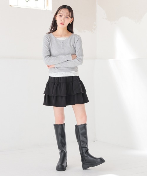 colza(コルザ)の「ティアードミニスカート(スカート・レディース・杢グレー/ブラック/アイボリー系1・L/LL/M/S/SS)」の6枚目の写真