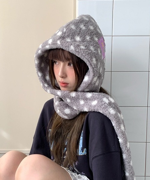 Vipoa（ヴィポア）の「ドットマフラーバラクラバ（ニットキャップ/ビーニー・レディース・グレー/ブルー・FREE）」の2枚目の写真