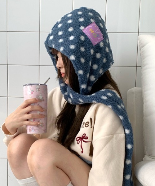 Vipoa（ヴィポア）の「ドットマフラーバラクラバ（ニットキャップ/ビーニー・レディース・グレー/ブルー・FREE）」の3枚目の写真