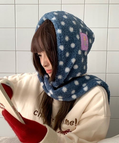 Vipoa（ヴィポア）の「ドットマフラーバラクラバ（ニットキャップ/ビーニー・レディース・グレー/ブルー・FREE）」の6枚目の写真