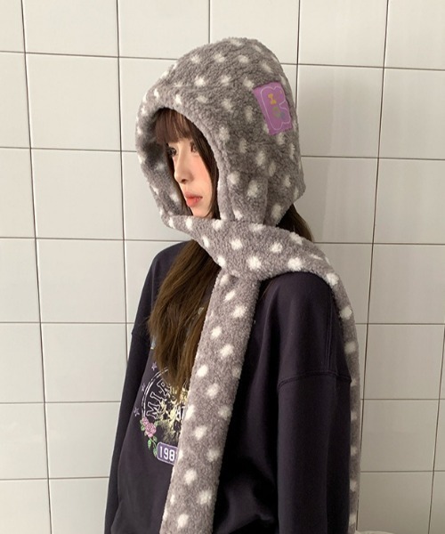 Vipoa（ヴィポア）の「ドットマフラーバラクラバ（ニットキャップ/ビーニー・レディース・グレー/ブルー・FREE）」の10枚目の写真