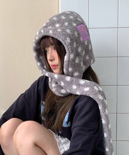Vipoa（ヴィポア）の「ドットマフラーバラクラバ（ニットキャップ/ビーニー・レディース・グレー/ブルー・FREE）」の11枚目の写真