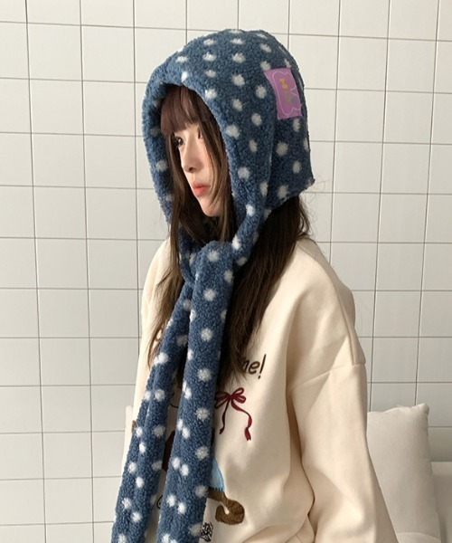 Vipoa（ヴィポア）の「ドットマフラーバラクラバ（ニットキャップ/ビーニー・レディース・グレー/ブルー・FREE）」の8枚目の写真