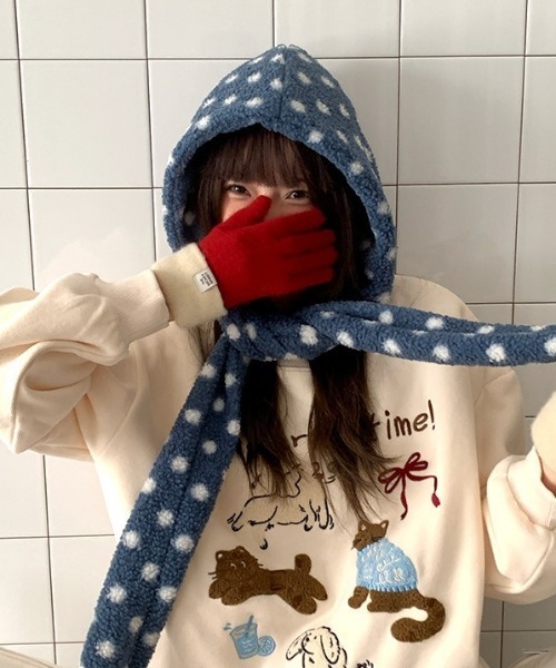 Vipoa（ヴィポア）の「ドットマフラーバラクラバ（ニットキャップ/ビーニー・レディース・グレー/ブルー・FREE）」の7枚目の写真