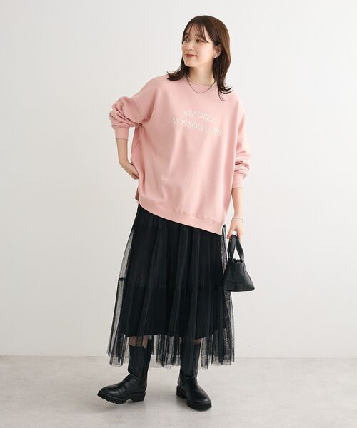 Green　Parks（グリーンパークス）の「チュールプリーツティアードスカート（スカート・レディース・ブラック/オフホワイト/グレー・FREE）」の4枚目の写真