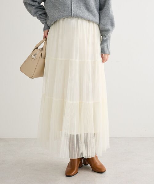 Green　Parks（グリーンパークス）の「チュールプリーツティアードスカート（スカート・レディース・ブラック/オフホワイト/グレー・FREE）」の9枚目の写真