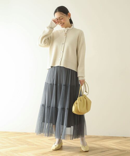 Green　Parks（グリーンパークス）の「チュールプリーツティアードスカート（スカート・レディース・ブラック/オフホワイト/グレー・FREE）」の12枚目の写真