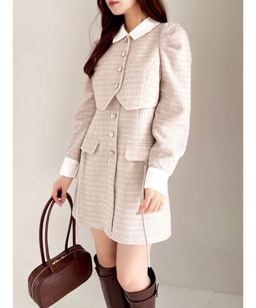 dazzlin（ダズリン）の「パフスリーブレイヤードミニワンピース（ワンピース・レディース・ベージュ/ネイビー/グレー/オフホワイト・MEDIUM/SMALL）」の3枚目の写真