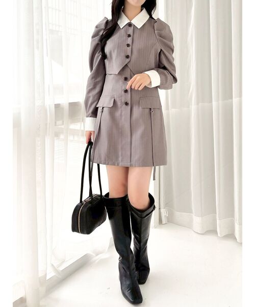 dazzlin（ダズリン）の「パフスリーブレイヤードミニワンピース（ワンピース・レディース・ベージュ/ネイビー/グレー/オフホワイト・MEDIUM/SMALL）」の2枚目の写真