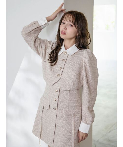 dazzlin（ダズリン）の「パフスリーブレイヤードミニワンピース（ワンピース・レディース・ベージュ/ネイビー/グレー/オフホワイト・MEDIUM/SMALL）」の13枚目の写真