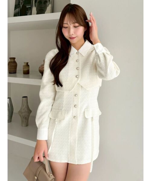 dazzlin（ダズリン）の「パフスリーブレイヤードミニワンピース（ワンピース・レディース・ベージュ/ネイビー/グレー/オフホワイト・MEDIUM/SMALL）」の15枚目の写真