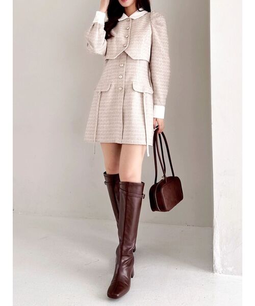 dazzlin（ダズリン）の「パフスリーブレイヤードミニワンピース（ワンピース・レディース・ベージュ/ネイビー/グレー/オフホワイト・MEDIUM/SMALL）」の6枚目の写真